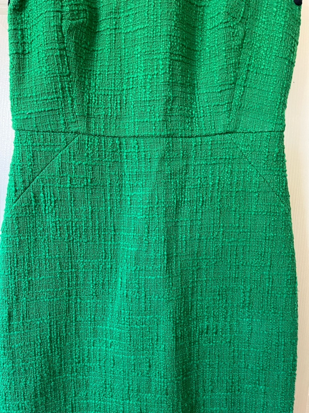 J. Crew size 2P green textured tweed sheets dress with navy blue scalloped trim - Picture 8 of 13